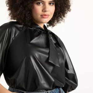 ELOQUII FAUX LEATHER PUFF SLEEVE BLOUSE SZ 28